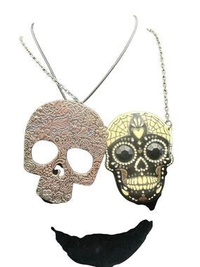 Skull Necklaces tarnished set of 2 Halloween